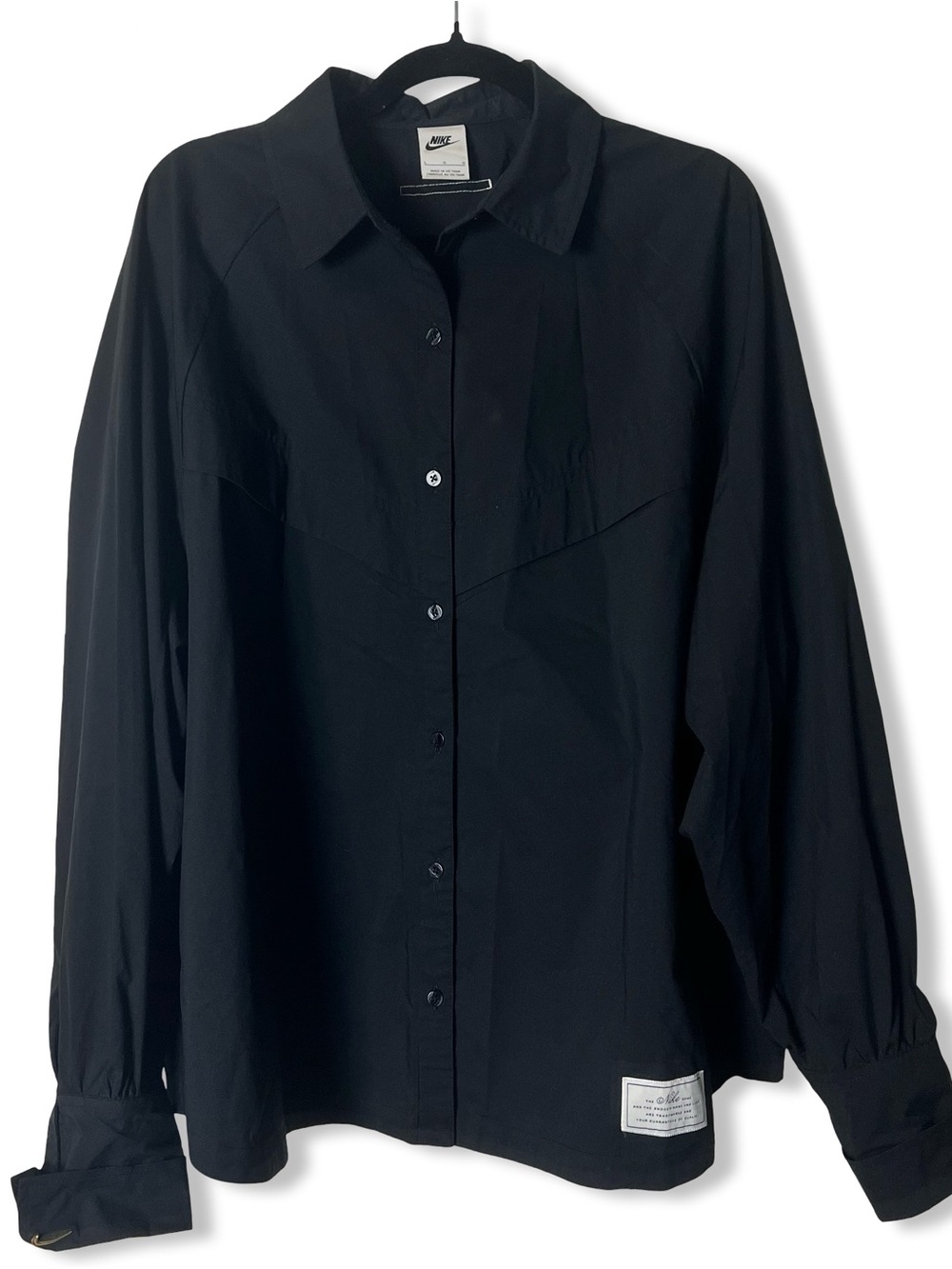 Nike Women's Icon Clash Oversized Black Shirt Gold‎ Swoosh Cuffs Edgy Sz. L